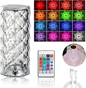 16 Colors Diamond Rose Crystal Touch Lamp / Bedside Acrylic Usb Rechargeable Table Lamp – With Remote