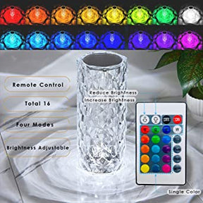 16 Colors Diamond Rose Crystal Touch Lamp / Bedside Acrylic Usb Rechargeable Table Lamp – With Remote