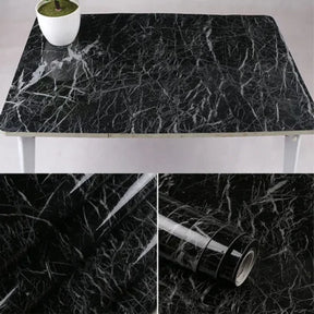 Self Adhesive Marble Sheet For Kitchen / Waterproof Anti Oil & Heat Resistant Wallpaper Sheet [black & white]