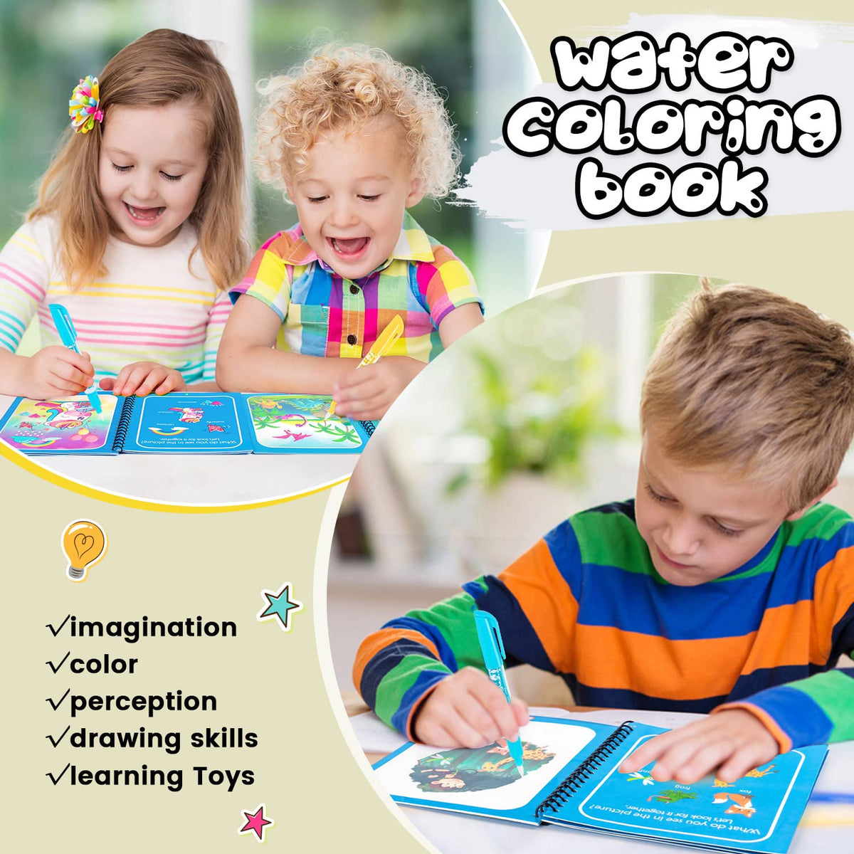 (1 Pcs) Magic Water Book Painting Drawing Coloring Book / Doodle & Magic Water Pen(random Book)