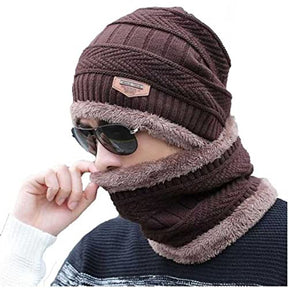 Winter Cap And Neck Elastic Knitting Thick Fleece / Hat & Neck Scarf Set 2 Piece(random Colors)