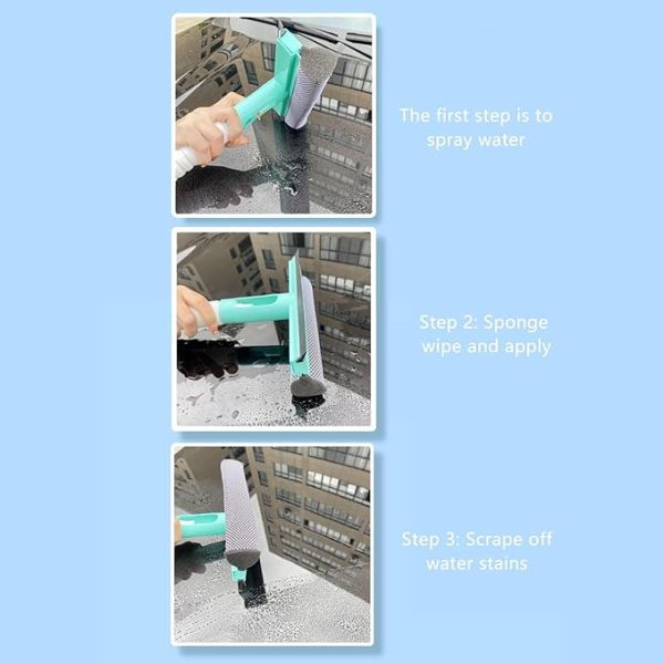 3 In 1 Spray, Sponge And Wipe Multifunctional Glass Cleaning Brush