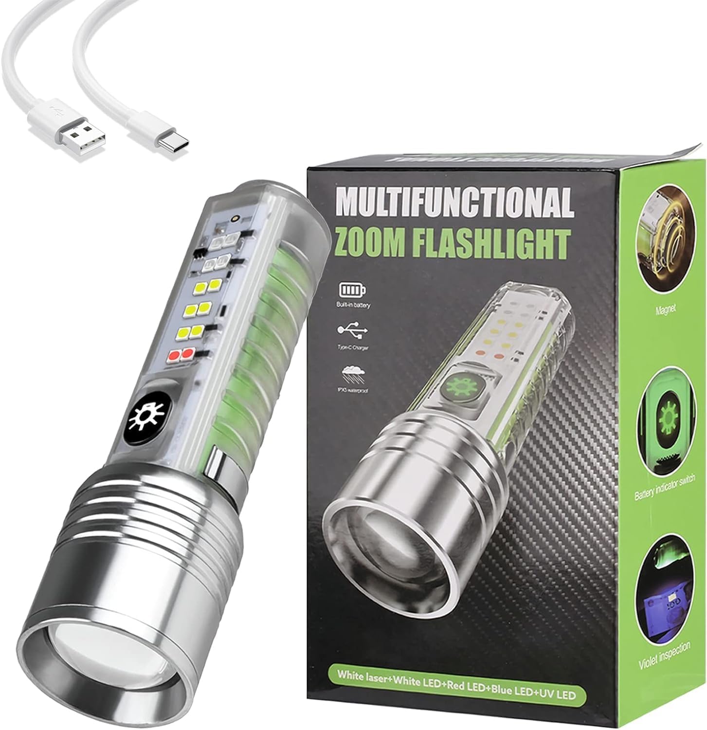 520a Super Bright Flashlight / 8 Modes Portable Flashlight For Emergency, Camping, Hiking | Water Proof Flashlight | Zoom Flashlight