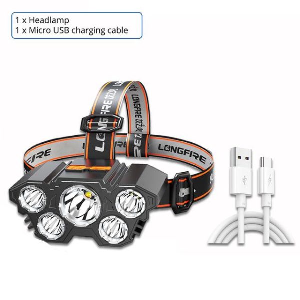 5 Led Headlamp Rechargeable Powerful Head Lamp With Built-in Battery / Outdoor Camping Headlight