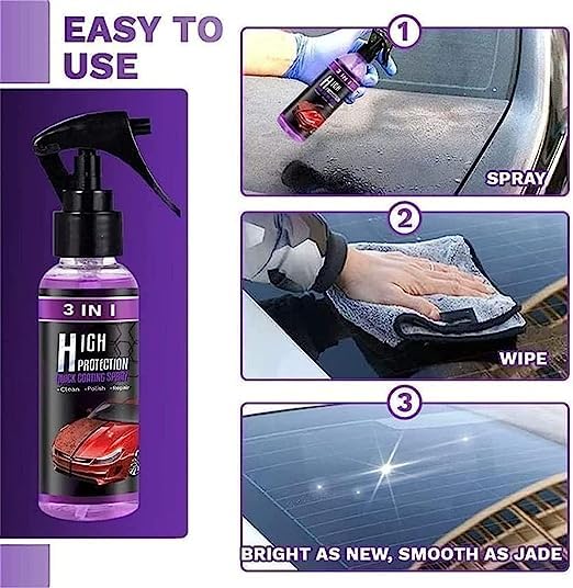 3 In 1 High Protection Quick Car Coating Spray /  Plastic Parts Refurbish Agent Car Hand Spray (100 Ml)