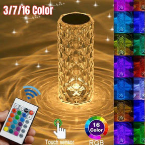 16 Colors Diamond Rose Crystal Touch Lamp / Bedside Acrylic Usb Rechargeable Table Lamp – With Remote