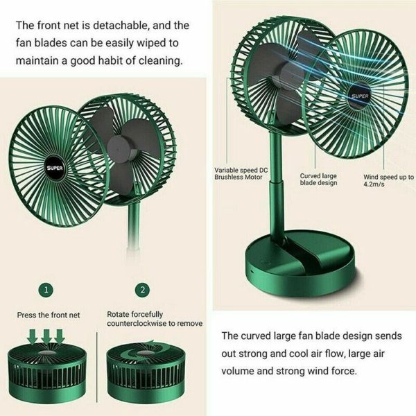 Rechargeable – Portable Telescopic Folding Fan / 3 Speeds Adjustable Height Fan (random Color)